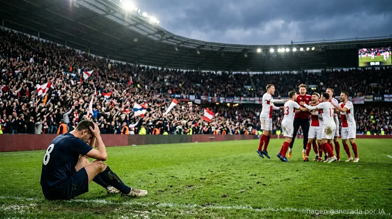 Jugador desolado tras partido mientras jugadores rivales celebran la victoria