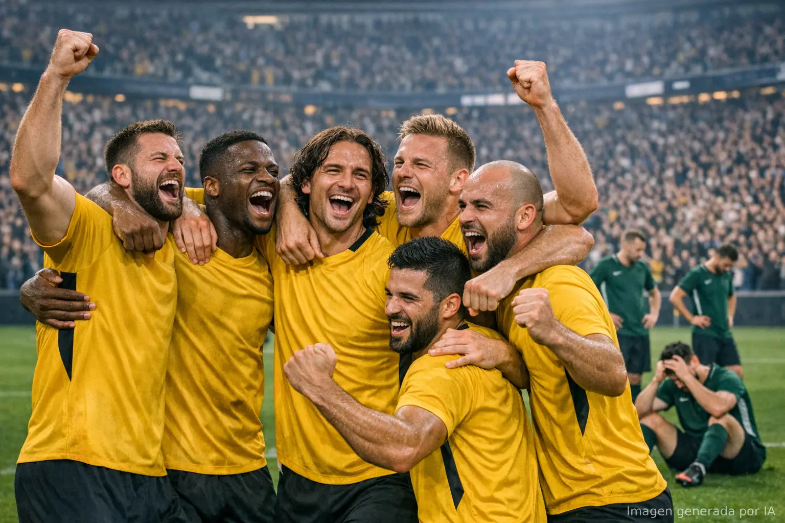 jugadores celebran el triunfo de su equipo