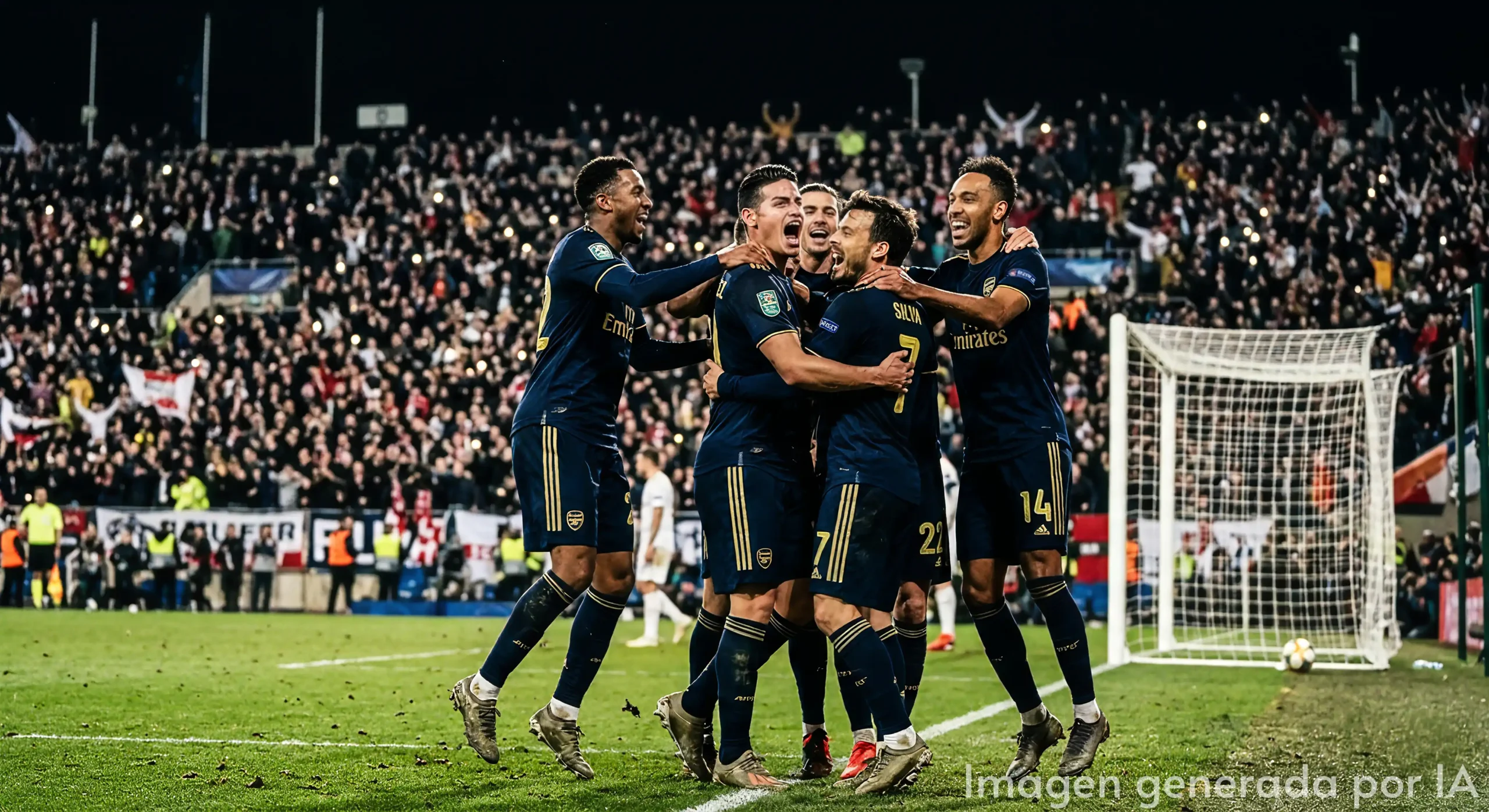 jugadores celebrando un gol