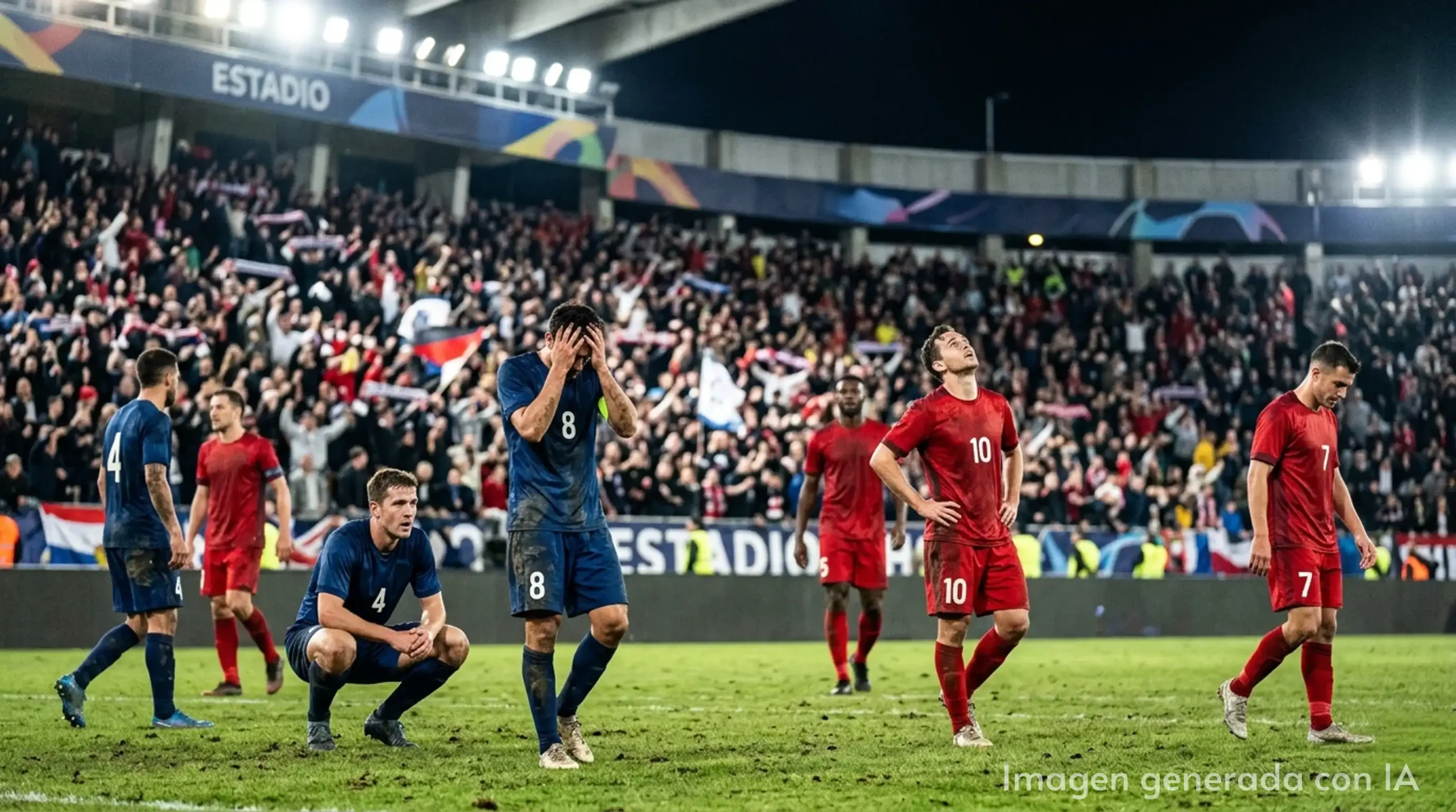 jugadores de ambos equipos se lamentan del resultado
