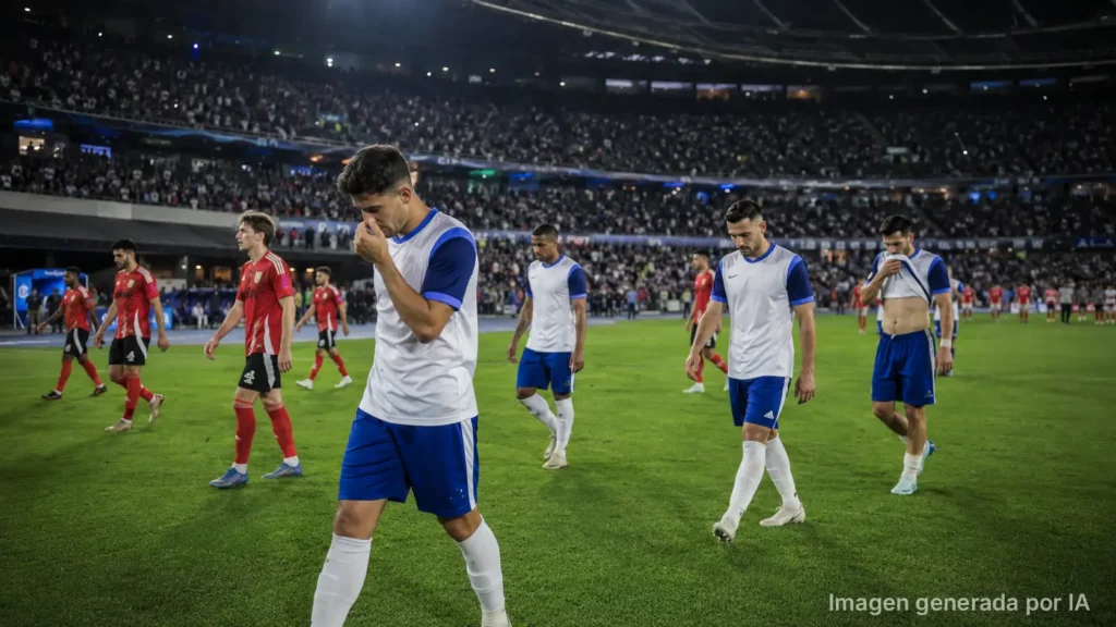 Jugadores se retiran decepcionados del estadio de futbol tras no conseguir la victoria
