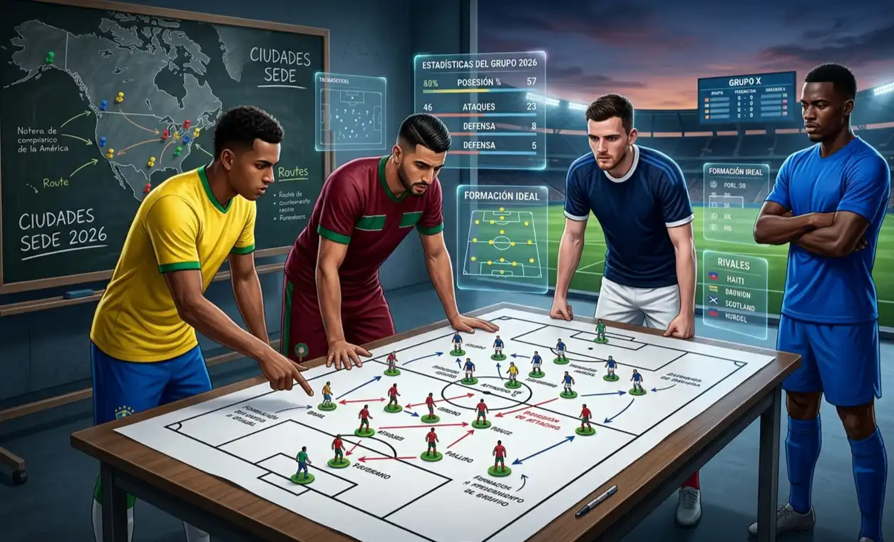 Análisis del Grupo C del Mundial 2026 con Brasil, Marruecos, Escocia y Haití en una ilustración táctica generada por IA