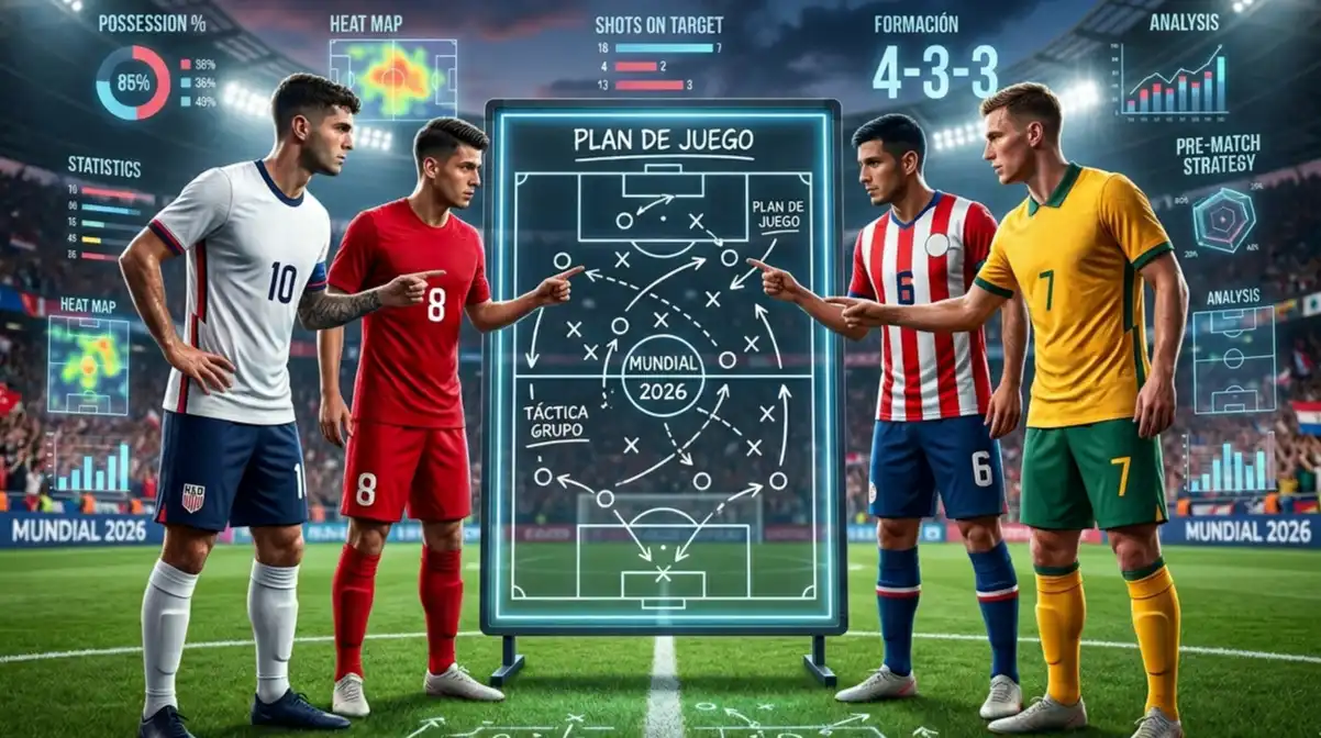 Análisis del Grupo D del Mundial 2026 con EEUU, Turquía, Paraguay y Australia en una ilustración táctica generada por IA