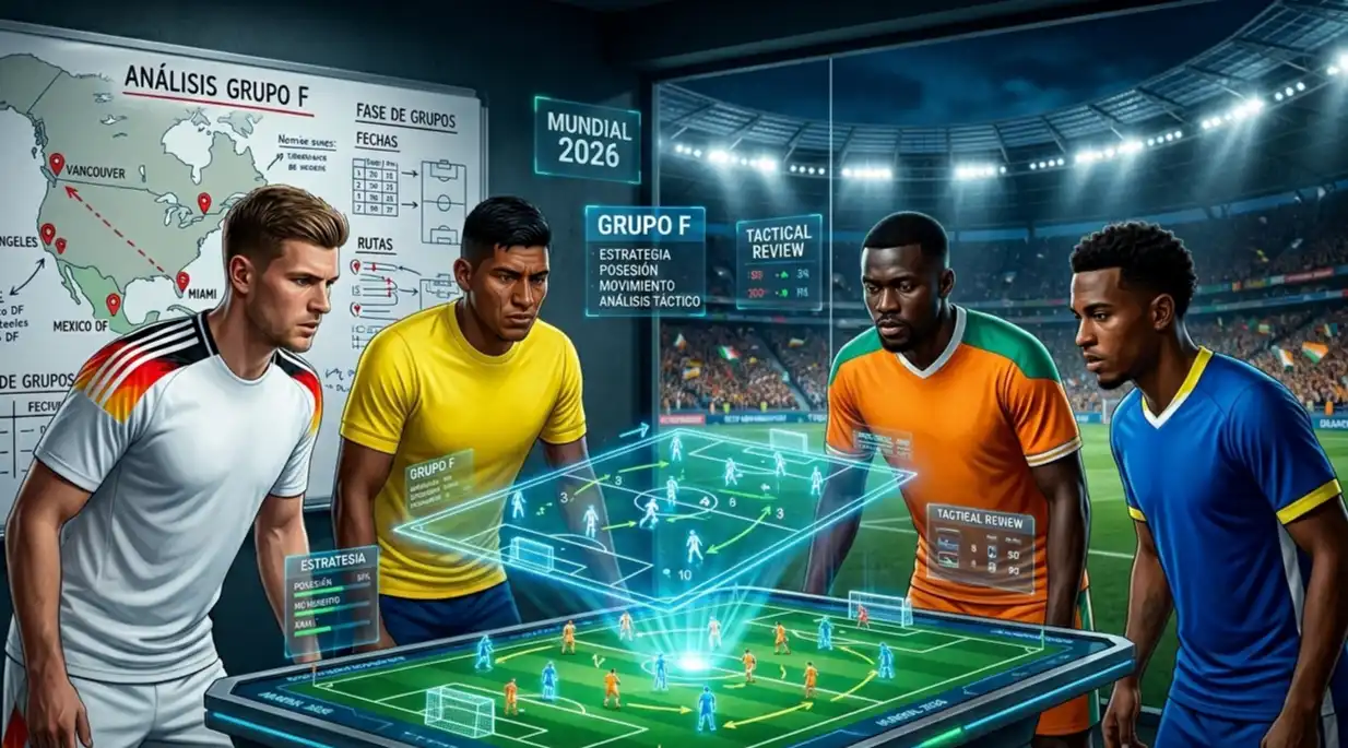 Análisis del Grupo E del Mundial 2026 con Alemania, Ecuador, Costa de Marfil y Curazao en una ilustración táctica generada por IA
