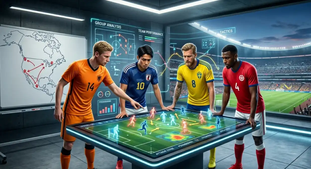 Análisis del Grupo F del Mundial 2026 con Países Bajos, Japón, Suecia y Túnez en una ilustración táctica generada por IA