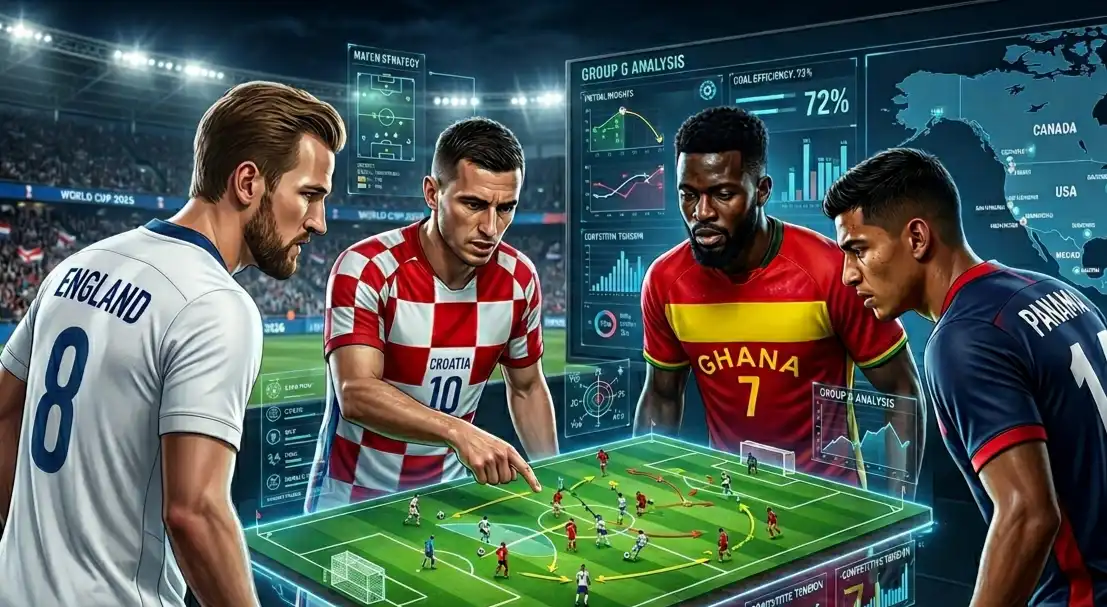 Mundial 2026 Grupo L: análisis, predicción y favoritos Análisis del Grupo L del Mundial 2026 con Inglaterra, Croacia, Ghana y Panamá en una ilustración táctica generada por IA