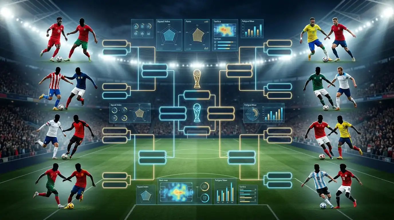 Mundial 2026: España y Argentina avanzan a cuartos sufriendo al límite Ilustración generada por IA del cuadro de octavos de final en una atmósfera épica y cinematográfica